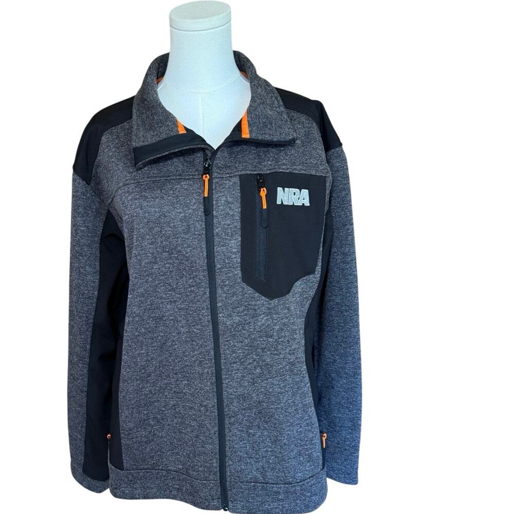 NRA Men’s XL Softshell Jacket Heather Gray Black Full Zip Chest Pocket